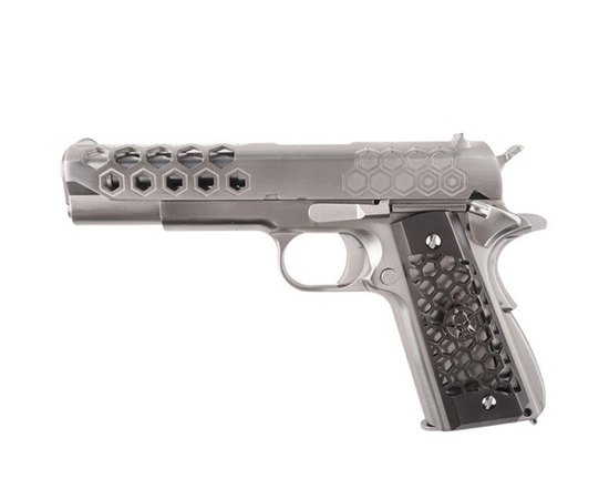 Страйкбольный пистолет WE Colt 1911 Hex Cut V.3 Silver GBB (9973)